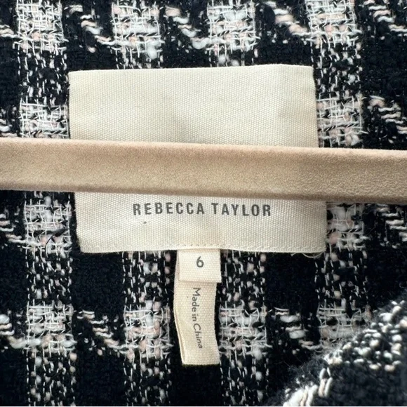 Rebecca Taylor Black and White Tweed Fringe Blazer Sz 6 - Picture 7 of 12